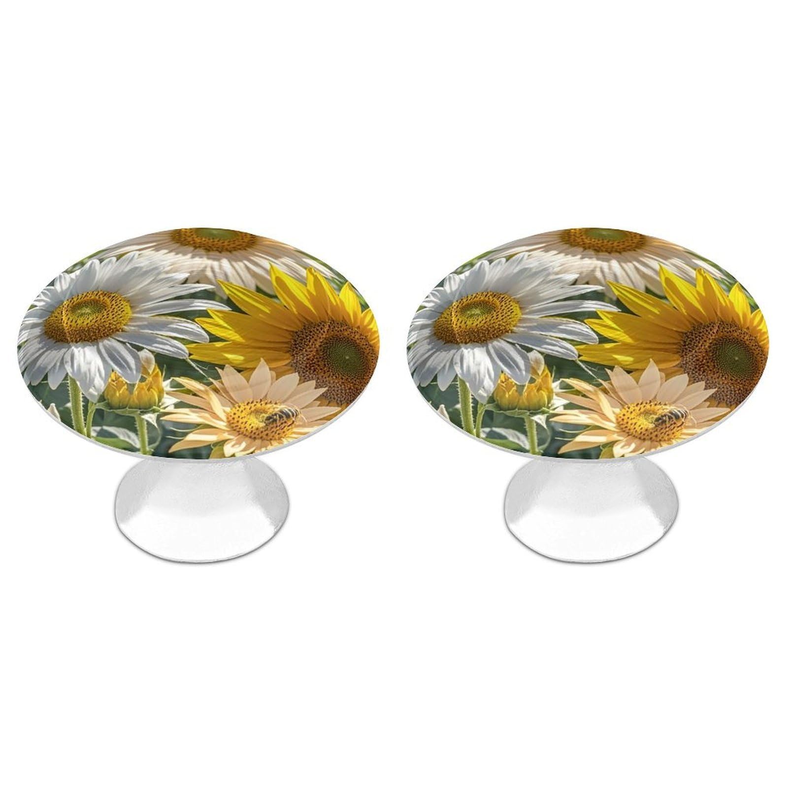 FekiLoot Sunflowers Daisy Rose Flowers Cabinet Knob Kitchen Drawer Knob Stainless Steel Round Drawer Pulls Modern Cabinet Hardware Vintage Dresser Drawer for Kitchen Bathroom Closet Dresser Cabinets