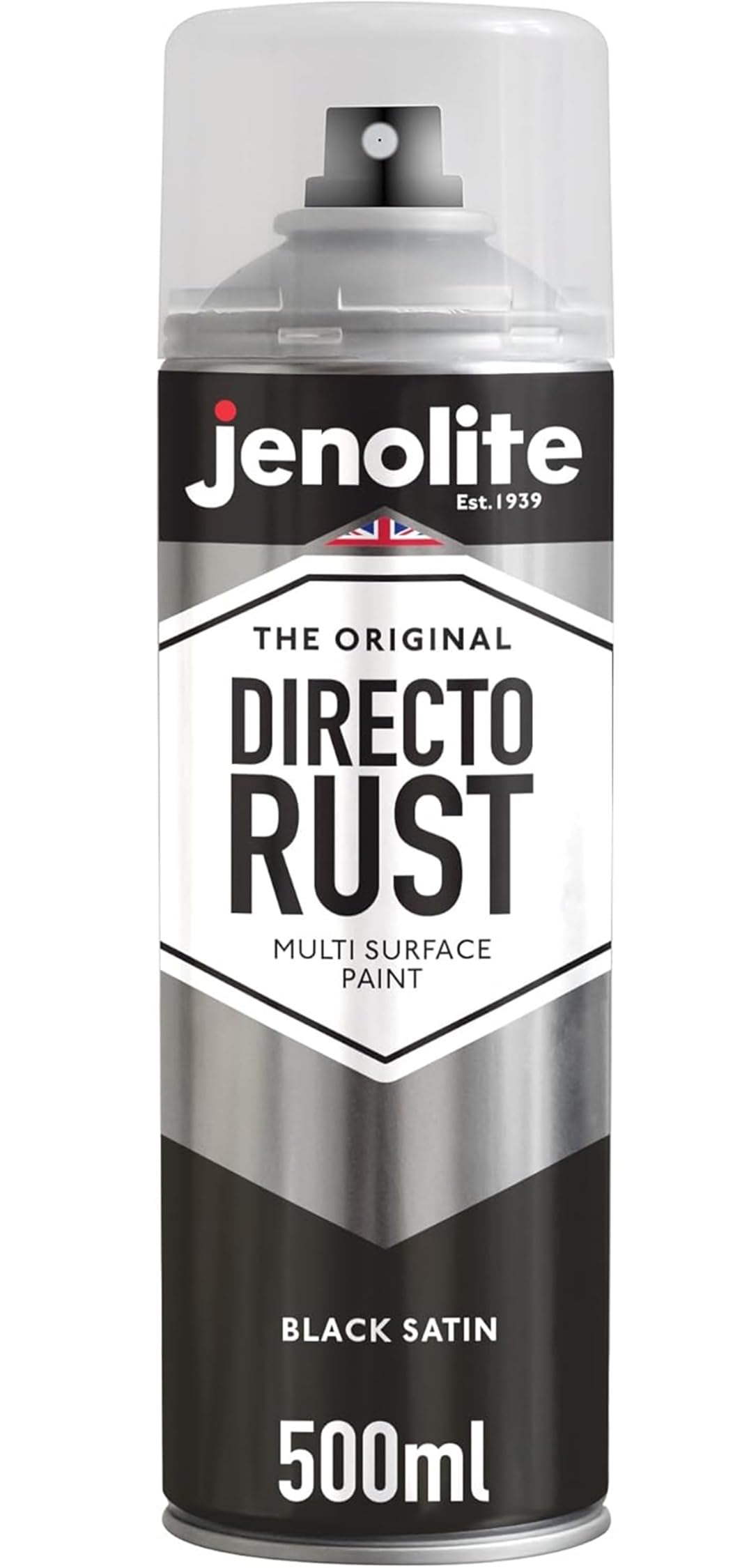 JENOLITE Directorust Spray Paint Satin Finish | BLACK | 500ml | Direct To Rust Spray Paint For Metal | All-In-One Multi Surface Paint for Metal, Wood, Plastic, Ceramic | RAL 9005