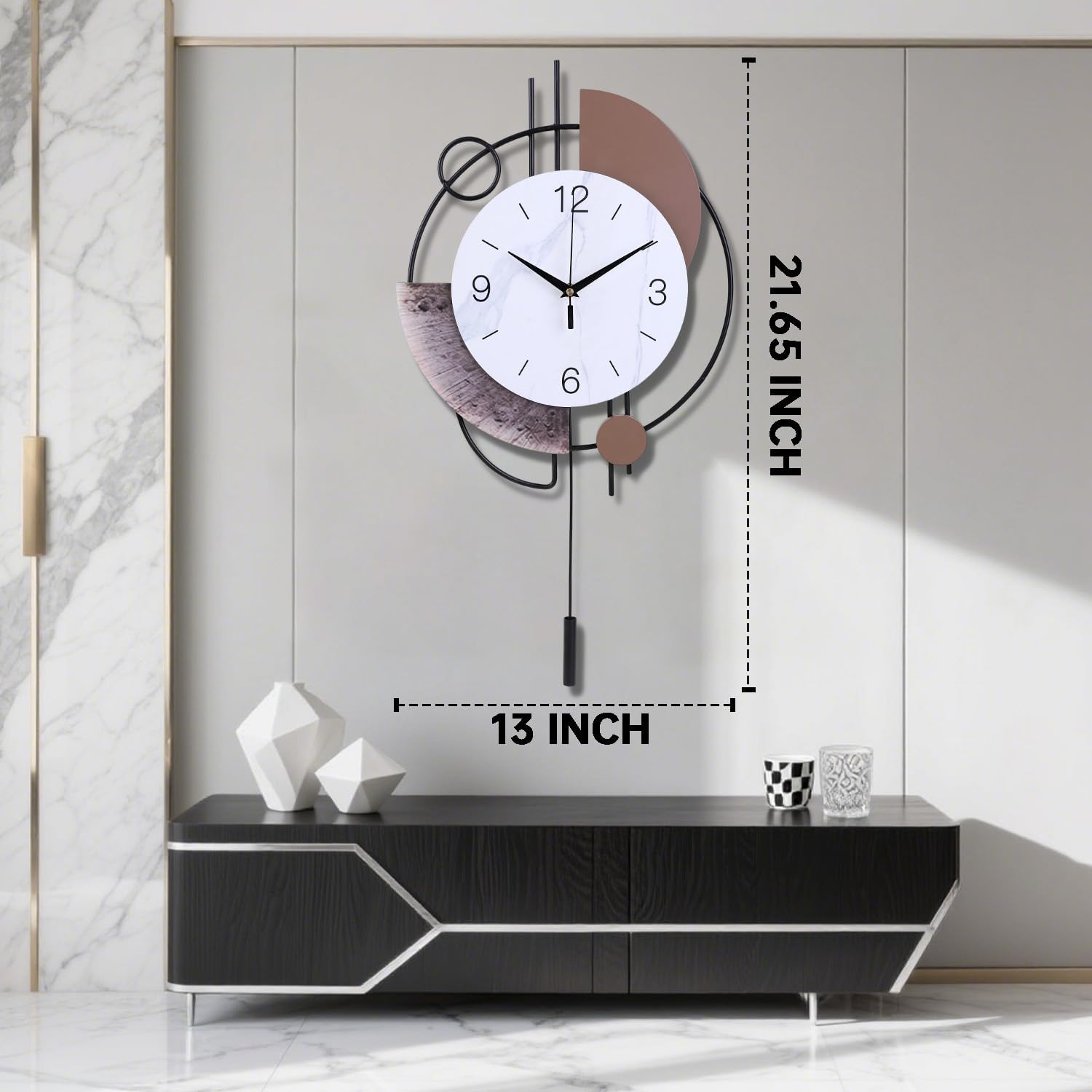 Dankeit Wall Clock, Silent Non-Ticking Quality Quartz Battery Operated with Pendulum, Large Wall Clock for Living Room Kitchen Home Bathroom Bedroom Wall Decor, 13x21.65inch(Brown) image 5