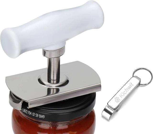 Kichwit Arthritis Jar Opener Stainless Steel Lids Off Jar Opener, Keychain Bottle Opener Included
