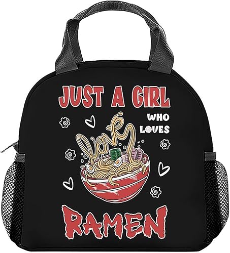 Miniatura 1 de BEOIIBIRD Lonchera Ramen para niños, lonchera aislada para niñas, color negro, lindas bolsas de almuerzo con correa, bolsa de almuerzo reutilizable