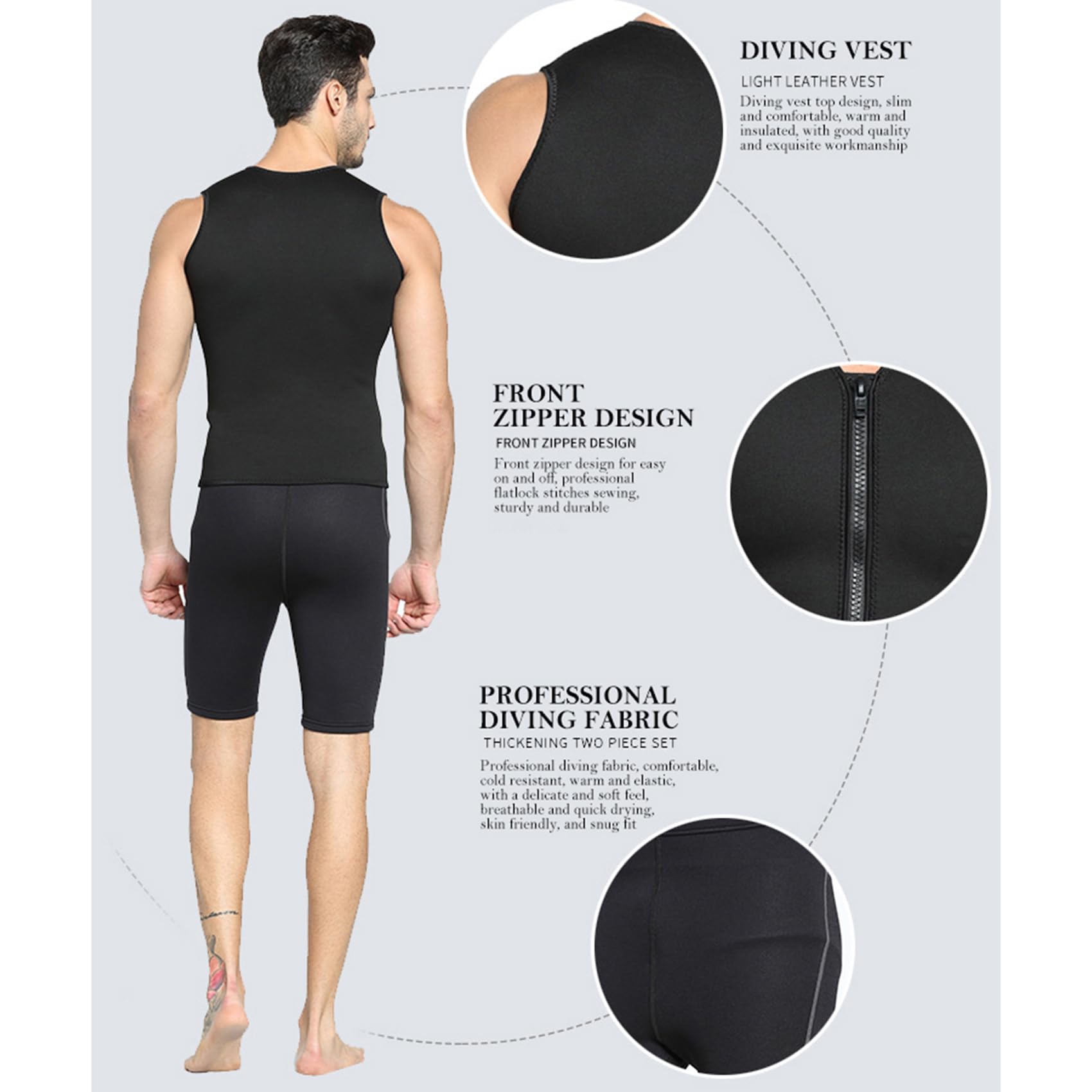 Gilet da Sub Elastico da Uomo, Muta da Sub in Neoprene da 3 mm Senza Maniche con Zip Frontale, per Immersioni subacquee Surf Snorkeling Nuoto