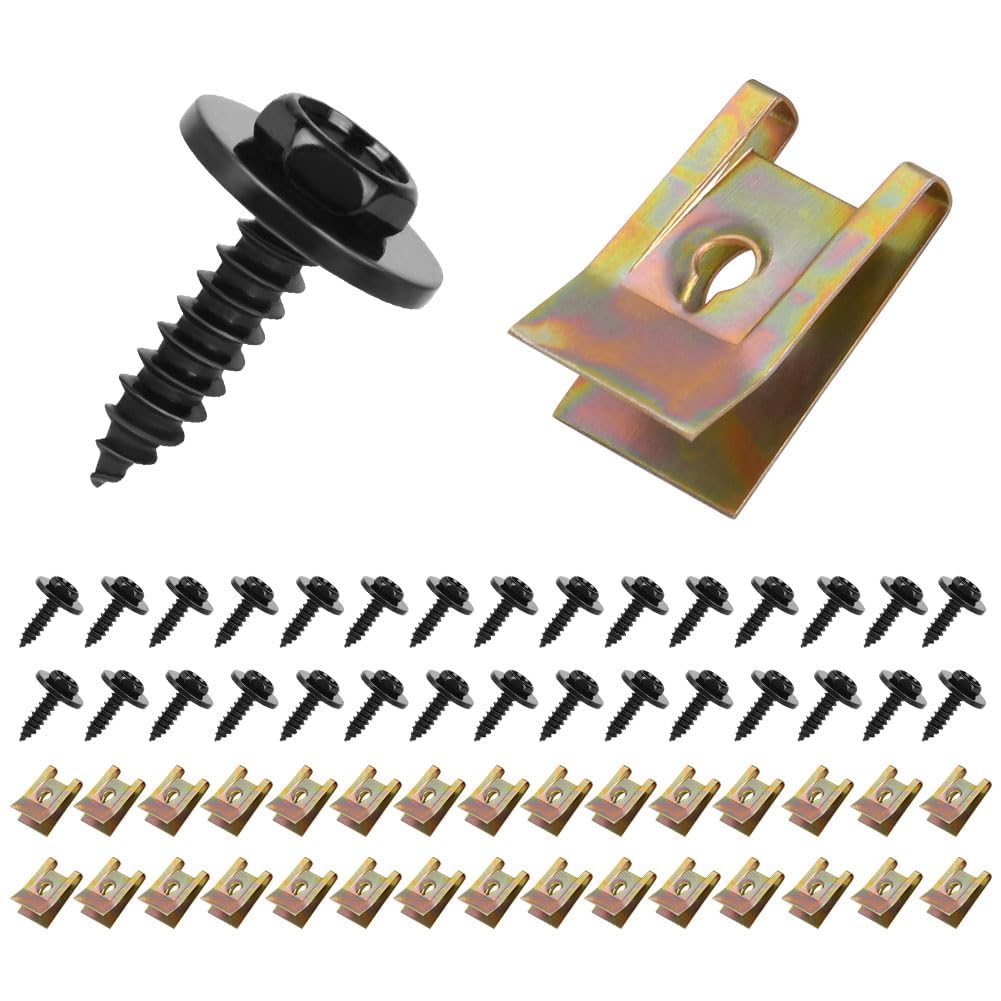 Adiwo Blechmutter Schraube Mutter Clip Kit, 60 Stück Edelstahl Karosserieschrauben Edelstahl Blechmutter Schraube Mutter Clip Schnappmutter Set Gewinde Clip Mutter Set Blechschrauben Schwarz