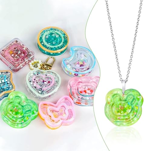 Miniatura 5 de FineInno 8 moldes de fundición de resina de doble capa con 80 hojas de sellado, molde de resina epoxi de arena movediza, corazón, estrella,