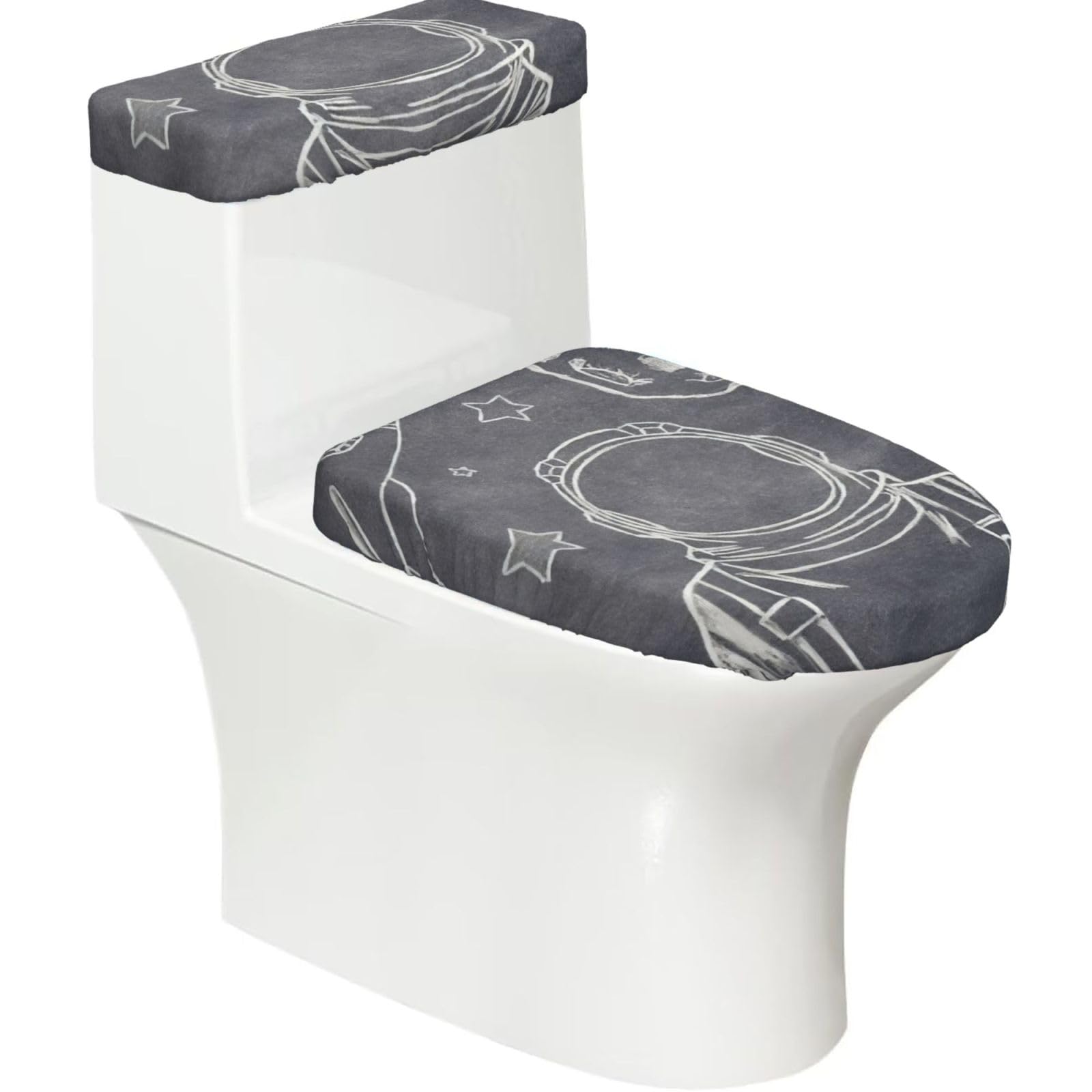 Planets And Astronaut Galaxy Print Stretch Toilet Covers Set, Polyester Covers Replacement For Fits Most Size Lids Bathroom Decor