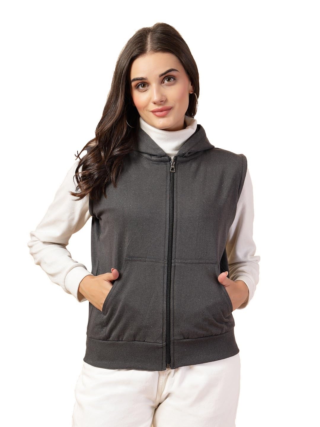 uzarus Women's Half Sleeves Standard Length Cotton Fleece Premium Jacket with Hood-picture-25
