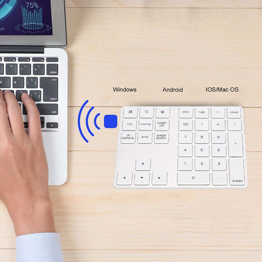 Tastiera Numerica Wireless, Tastierino Numerico Portatile a 34 Tasti con HUB Type-C USB 3.0 per Android(Argento)