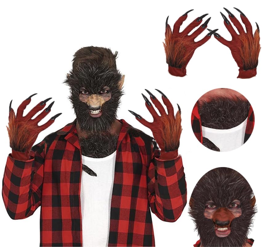 ZZ DISFRAZZES | Disfraz Hombre Lobo Adulto, Kit de Hombre Lobo con accesorios, Disfraz Licántropo para Halloween (Talla única)