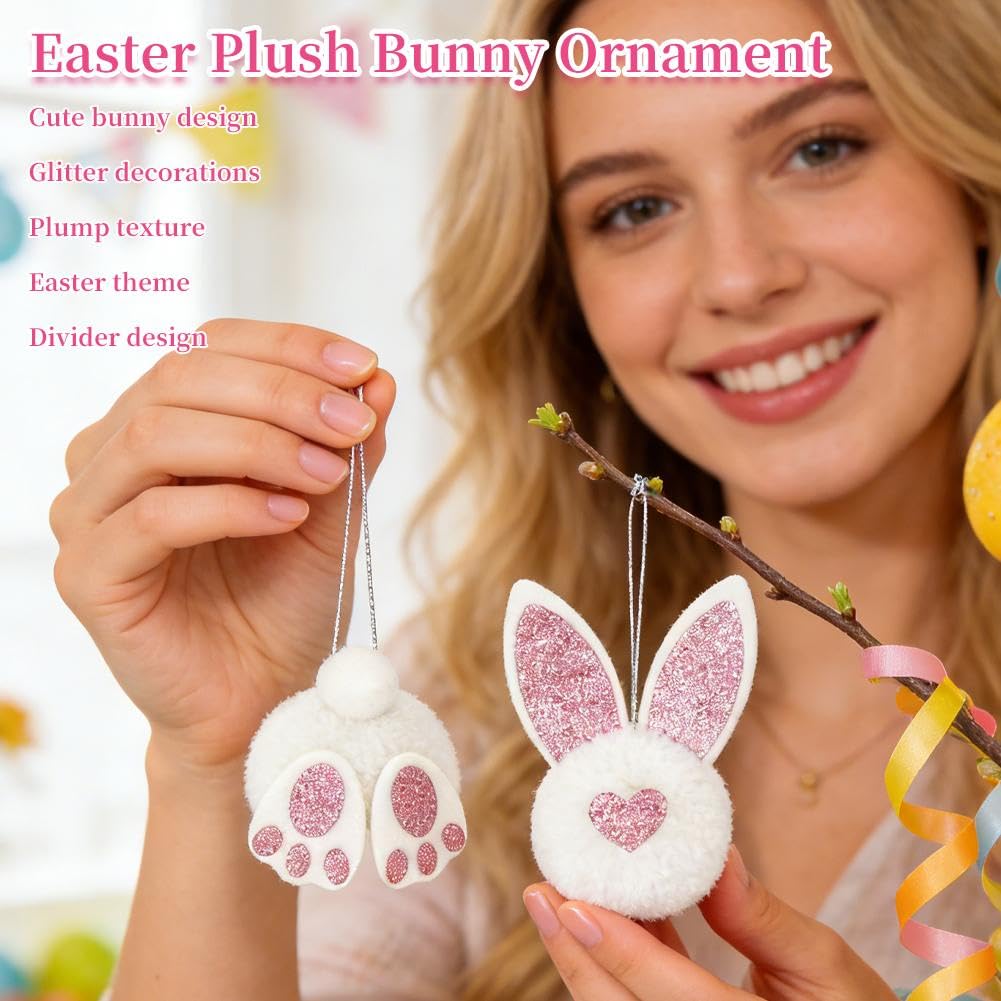 Ornamenti a forma di coniglietto pasquale, 24 pezzi, decorazione in peluche per la primavera fai da te, celebrazioni per le vacanze, alberi e rami della camera da letto, design carino con orecchie di