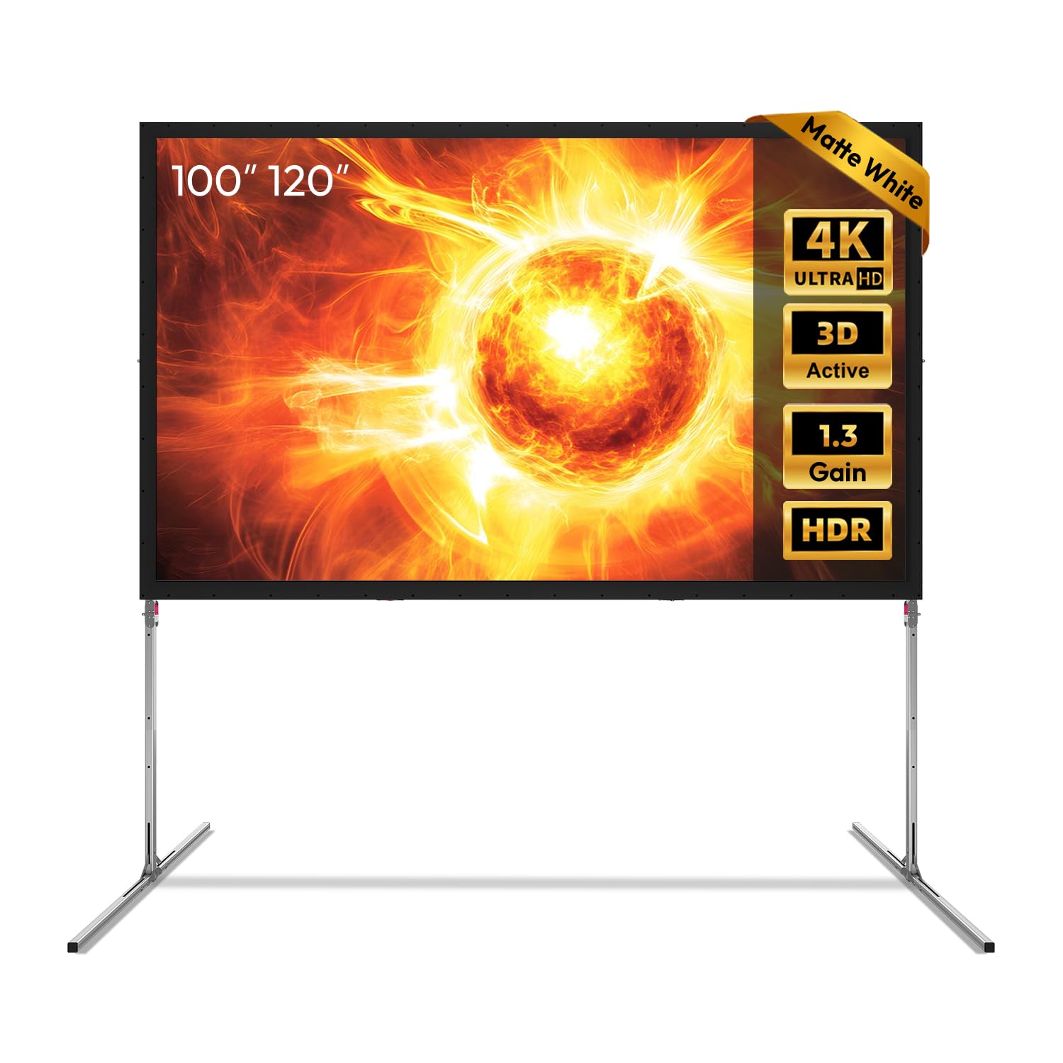 Schermo per Proiettore da Esterno con Treppiede, Portatile e Pieghevole, 4K UHD 16:9, Telaio in Alluminio, Gain 1.3, per Campeggio, Giardino e Home Cinema, 100 Pollici
