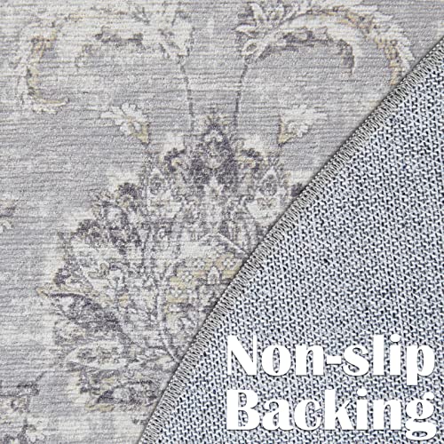 Tapete redondo floral vintage 5 pies gris miniatura 6