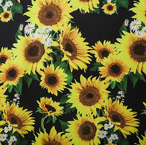 Generic Sunflowers Pattern Faux Silk Satin Fabric for Dress Black Color 57.08