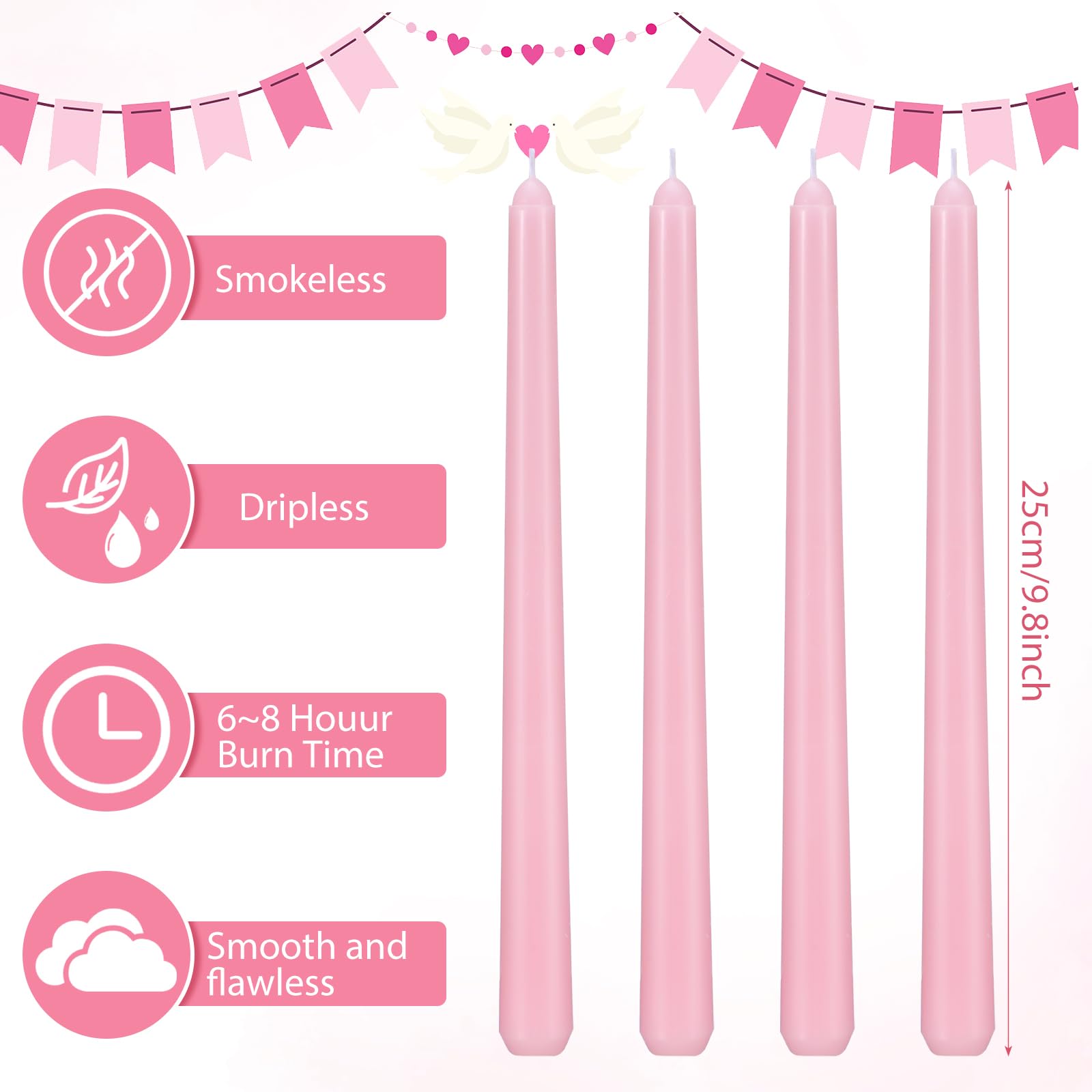Conelist 4 Pcs Bow Taper Candles Coquette Taper Candles Wedding Candles Decor 10 Inch Smokeless Unscented Candle Cowgirl Gifts for Coquette Bachelorette Bridal Wedding Party(Pink)