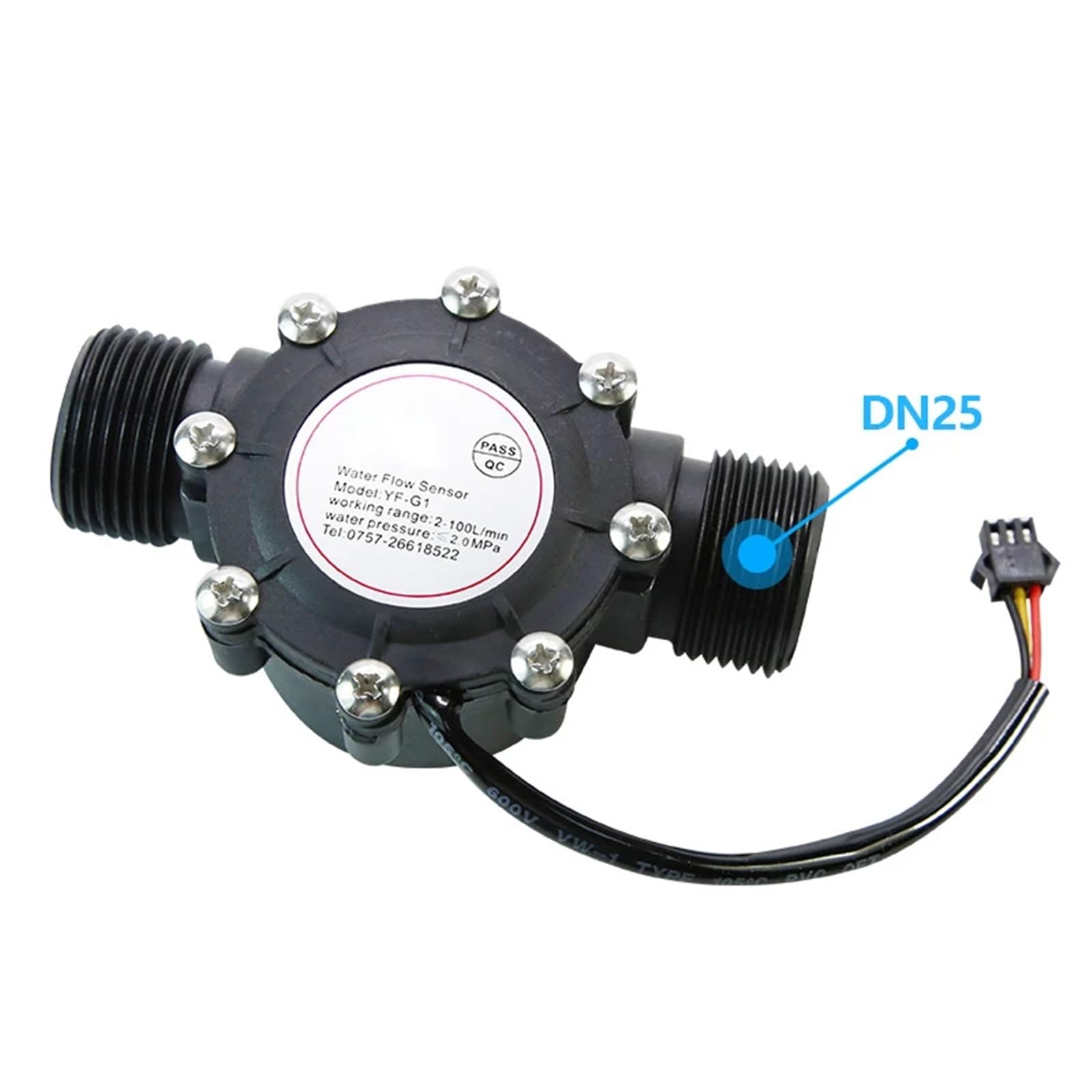 1 sensor de flujo de agua de 1/2", 3/4" y 1", medidor de flujo, sensor de flujo Hall, control de agua, interruptor de sensores de líquido(1")