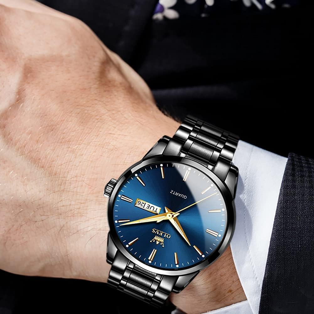OLEVS Mens Watches Stainless Steel Waterproof Date Analog Quartz Watch Classic Luxury Dress Luminous Gold/Black/Blue/White Dial Wrist Watches for Men 5 61+Vi6SOJ2L. AC SL1001