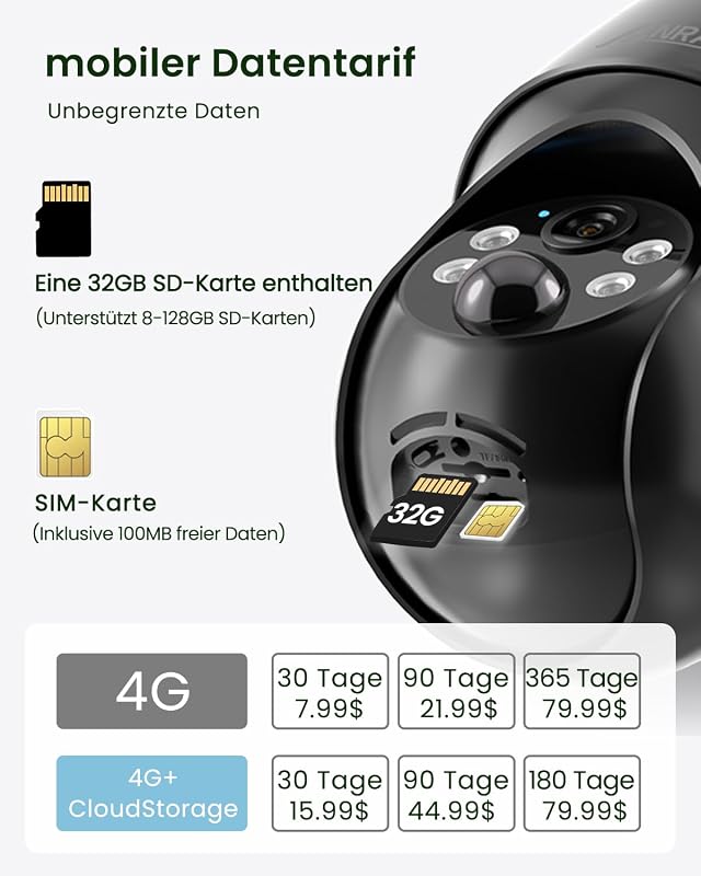 ANRAN G1 2K Kültéri Biztonsági Kamera SIM Kártyával és Napelemmel - 360° Forgatható, Akkumulátoros, Éjjellátó, Mozgásérzékelős + 32GB SD