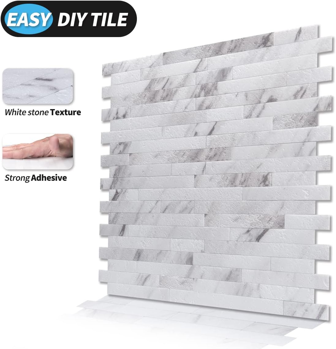 Art3d 10-Sheet Easy DIY Backsplash Tile Peel and Stick for Kitchen Bathroom - Granite White