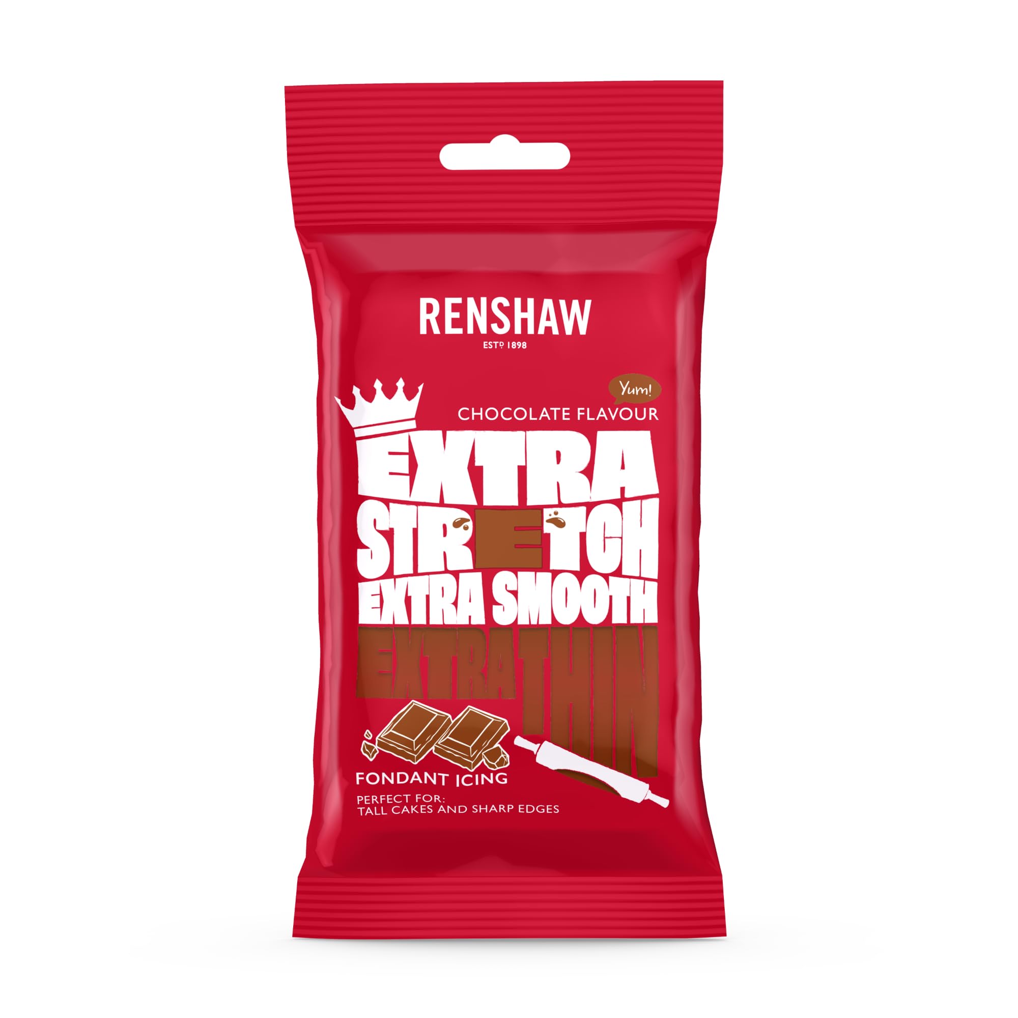 Renshaw Brown Extra Stretch, Smooth & Thin Chocolate Flavoured Fondant Icing, 250 g (Pack of 1) - Ready to Roll Icing for Cakes