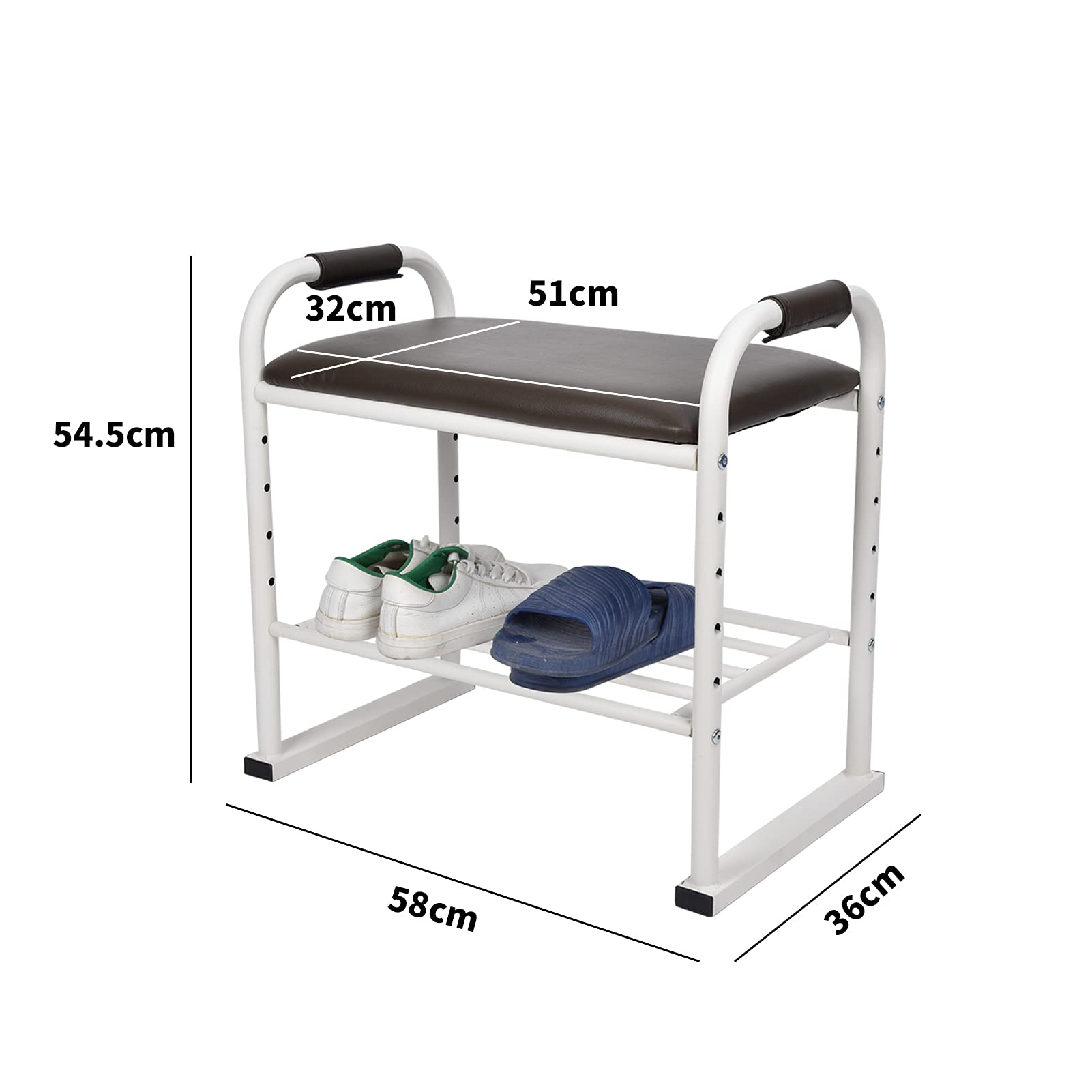 Ejoyous Banco para Zapatos con Cojín de Esponja Zapatero Tubo de Hierro y Taburete de Almacenamiento de Madera Compuesta 54,5 X 58 X 36 Cm Carga de 150 Kg para Entrada Pasillo Sala de Estar Dormitorio