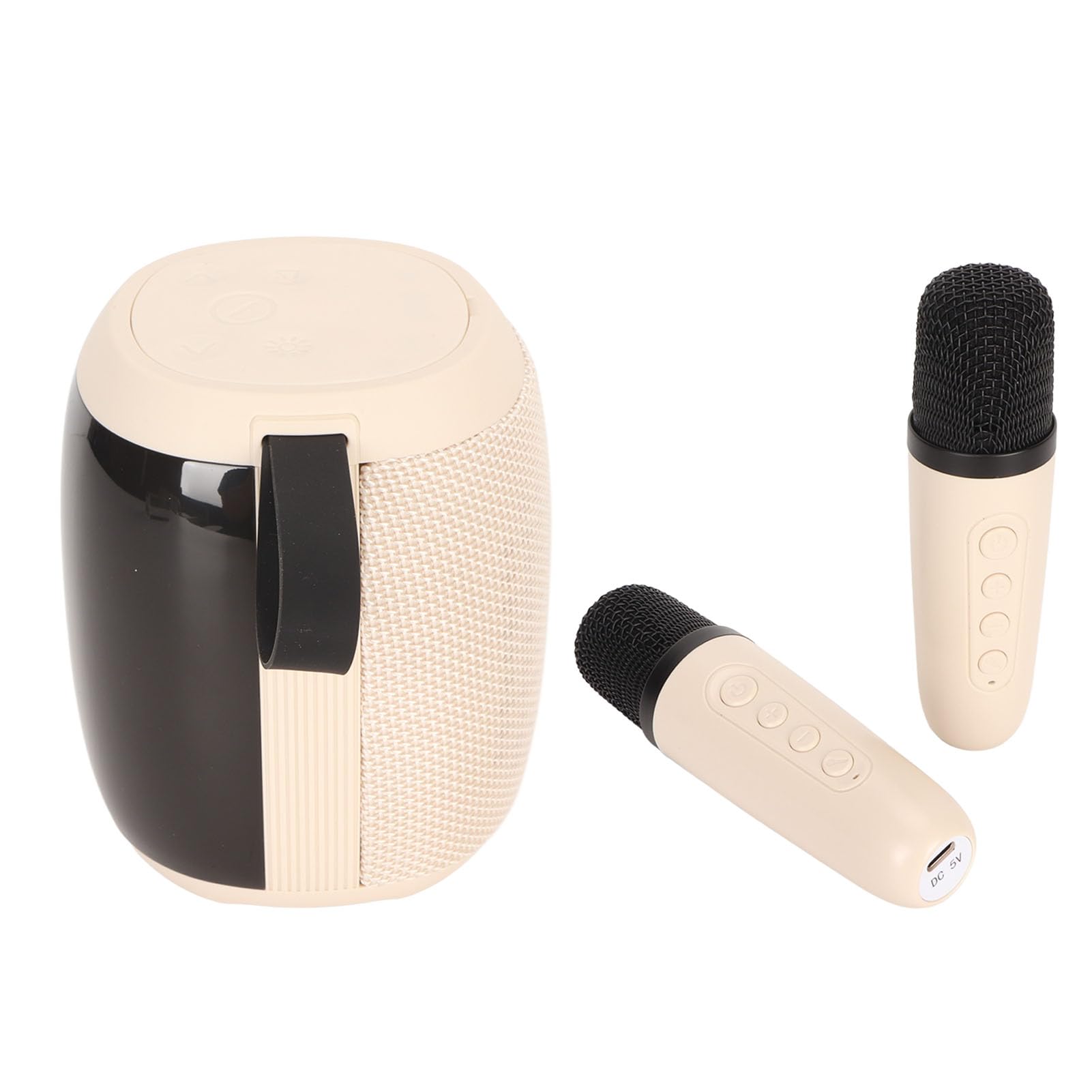 Karaoke-Lautsprecher, 1800-mAh-Batteriemikrofon, 66-mm-Lautsprecher, 4 Ohm, 10 Watt, RGB-Licht, 5.0-Stereo-Subwoofer für Party und Innenbereich (White)