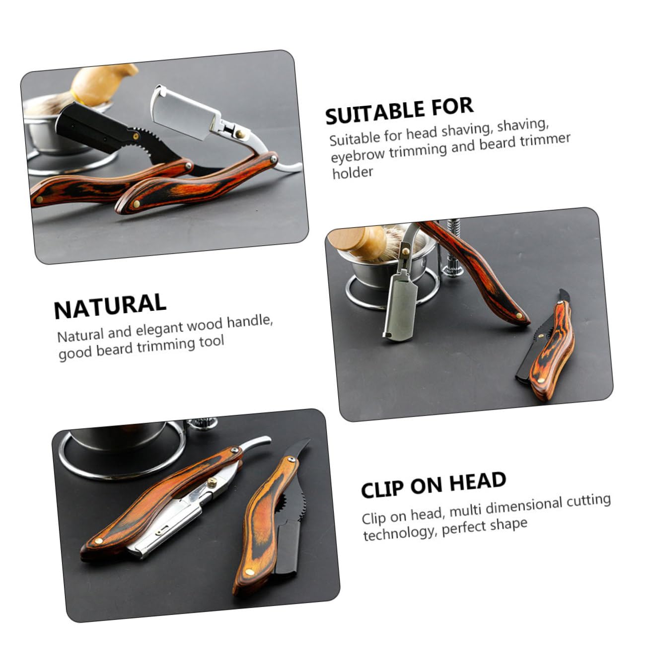 FOMIYES 2pcs Manual Beard Trimmer Wooden Clip-on Razor Beard Trimming Tool Shaving Razor Easy to Use Lightweight for Travel