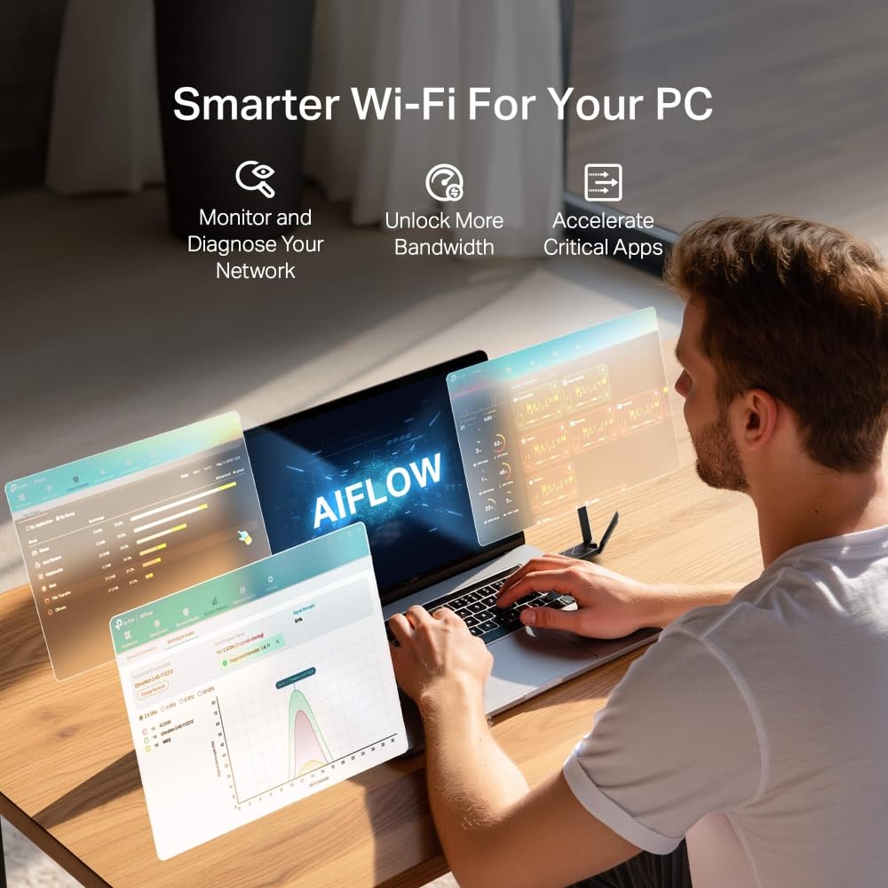 TP-Link Clé WiFi 7 BE6500 Tri-Bande USB 3.0, Archer TBE400U Plus | Bande 6 GHz, antenne haute performance, MLO, idéal gaming/streaming 8K/télétravail, compatible Windows 10 et 11