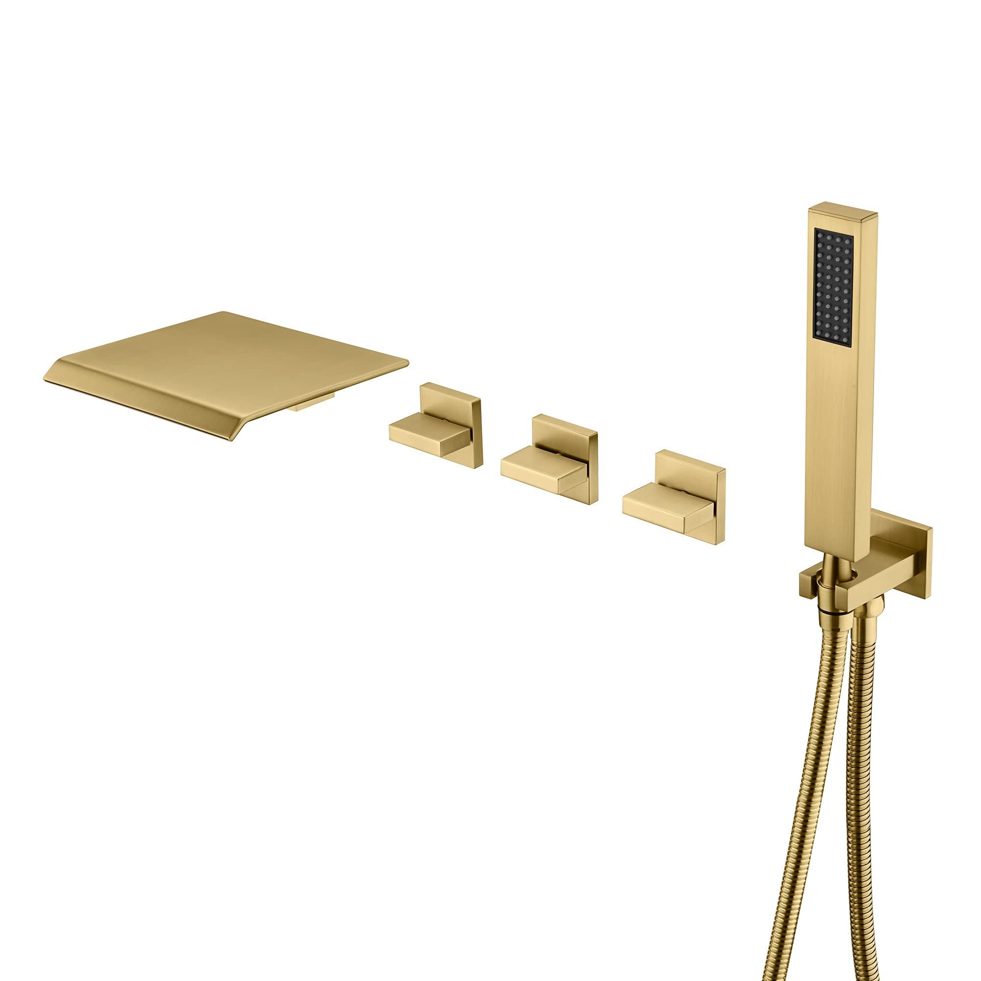 SUMERAIN Wall Mounted Bathtub Faucet with Handheld Shower, Waterfall Tub Faucet Filler Brushed Gold Finish, with Rough in ValveWaterSense