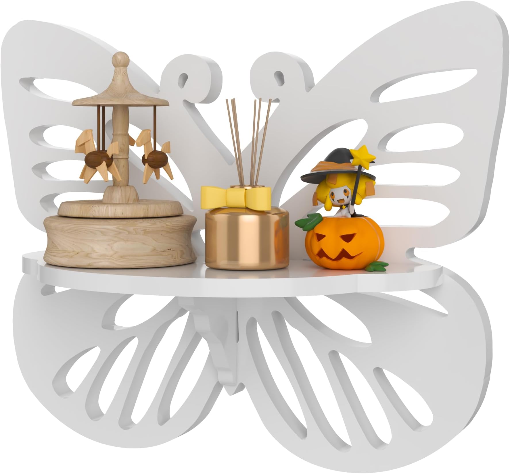 Butterfly Shaped Nursery Wall Decor Floating Shelf, Cute Display Rack for Kids Room, Small Decorative Mounted Storage for Toys Plants Books