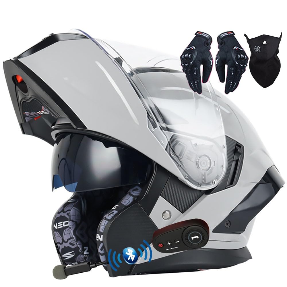 Letetexi Bluetooth Flip-up Modular Motorcycle Helmet ECE Approved Motorbike Front Helmet Anti-fog Visor Tinted Motorbike Helmets Racing Crash Karting Full Face Motorbike Helmets XXL