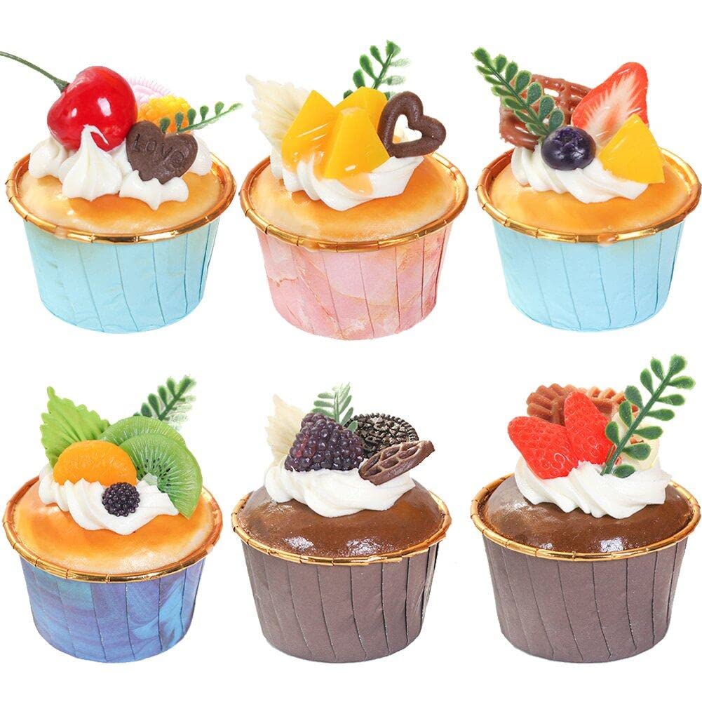 Wudaizhi As Shown 6Pcs Realistic Fake Cupcake Models, Artificial Simulation Cake Desserts, Faux Food Display Decorations