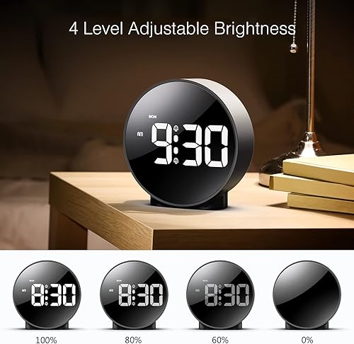 Miniatura 2 de ORIA Reloj despertador digital, pantalla LED HD, reloj de mesa simple, reloj de escritorio electrónico, alarma dual, 12/24 horas, 4 brillo ajustable