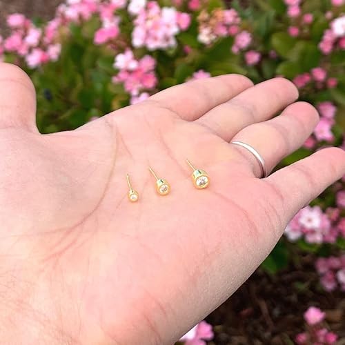 Miniatura 4 de Adabele Auténtica plata de ley con circonita cúbica y diamantes de piedras preciosas de bisel pequeño, hipoalergénicos, sin níquel, resistentes al