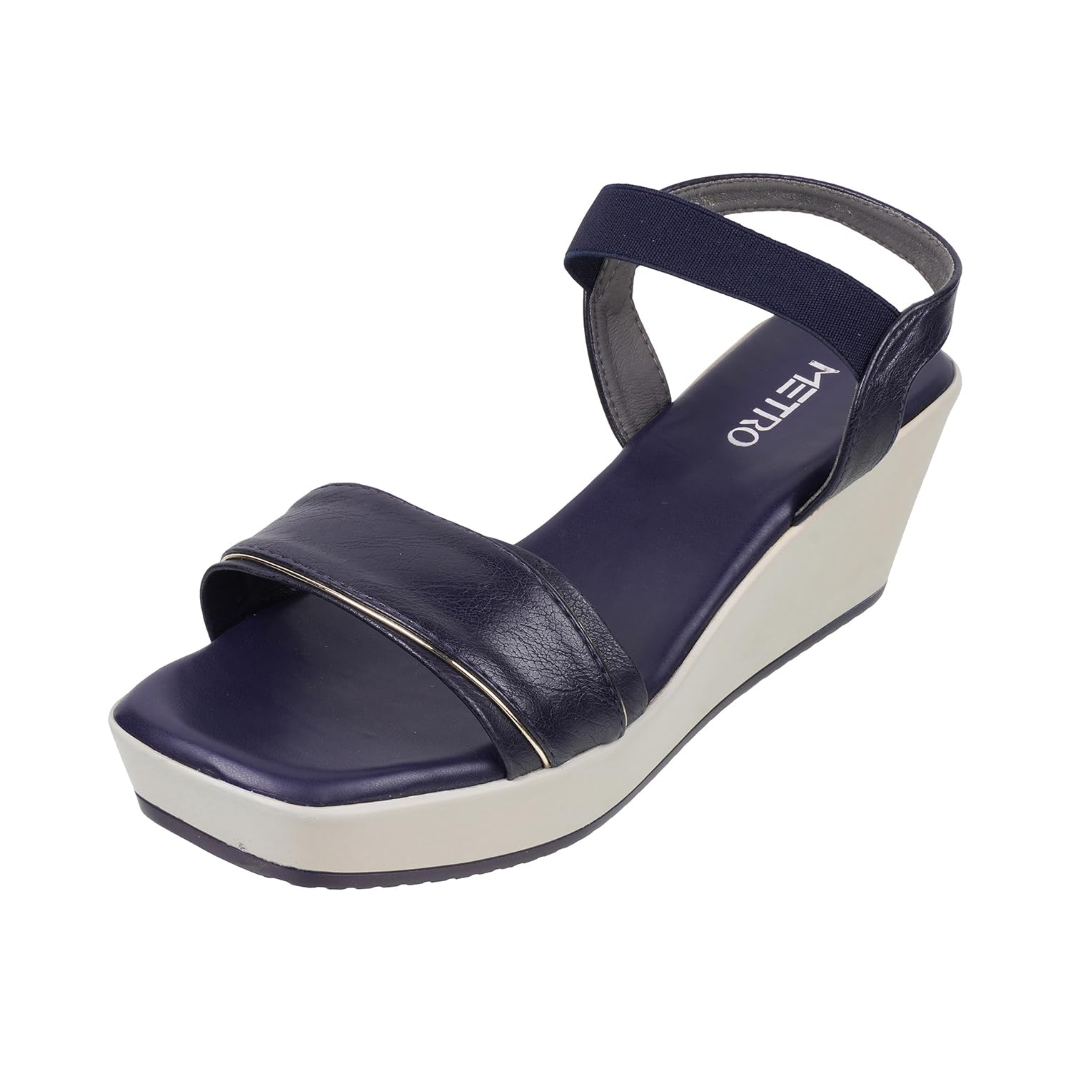 Metro Women Blue/Navy Synthetic Leather Wedge Heel Fashion Sandal UK/5 EU/38 (34-63) (B0D4HMQCFS) Amazon Price History, Amazon Price Tracker