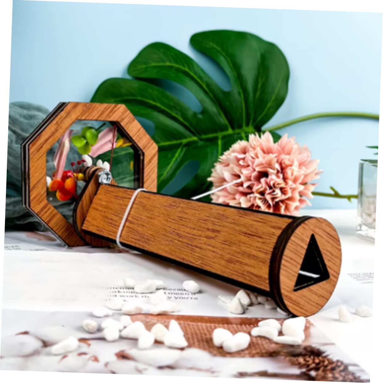 LIOOBO Wooden DIY Kaleidoscope Kit Portable Rotating Design for Imagination and Color Recognition Educational Wooden for Vision Development Present