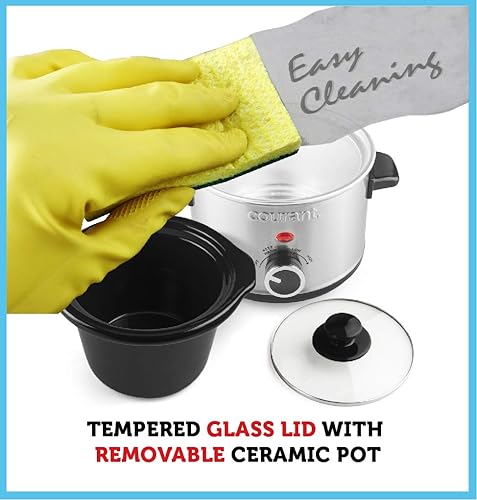 Miniatura 4 de Courant Mini olla de cocción lenta, con opciones fáciles de poner en lavavajillas, 1.6 cuartos de galón, color rojo