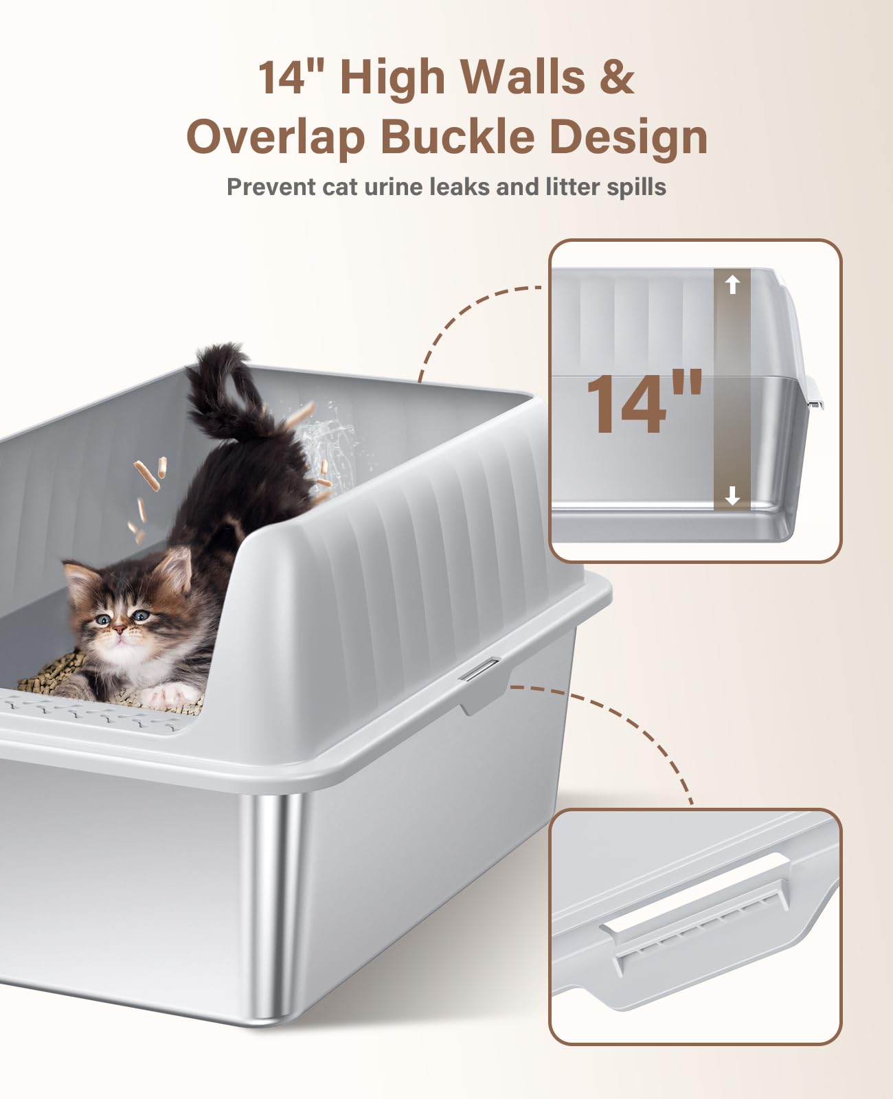 Stainless Steel Cat Litter Box XL with Lid, Enclosed Metal Extra Large Litter Box Pan High Sided with Scoop for Big Cats, Non-Sticky, Anti-Urine Leakage, Easy Cleaning - image 3