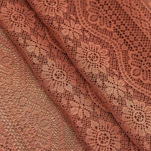 Image of MYSKY HOME Lace Boho French Door Curtains 40 inch Long 2 Panels Sheer Floral Curtains for Door Window Scalloped Doorway Sidelight Curtains Come with 2 Matching Tie-Backs, 26 inch W Each Panel, Terracotta