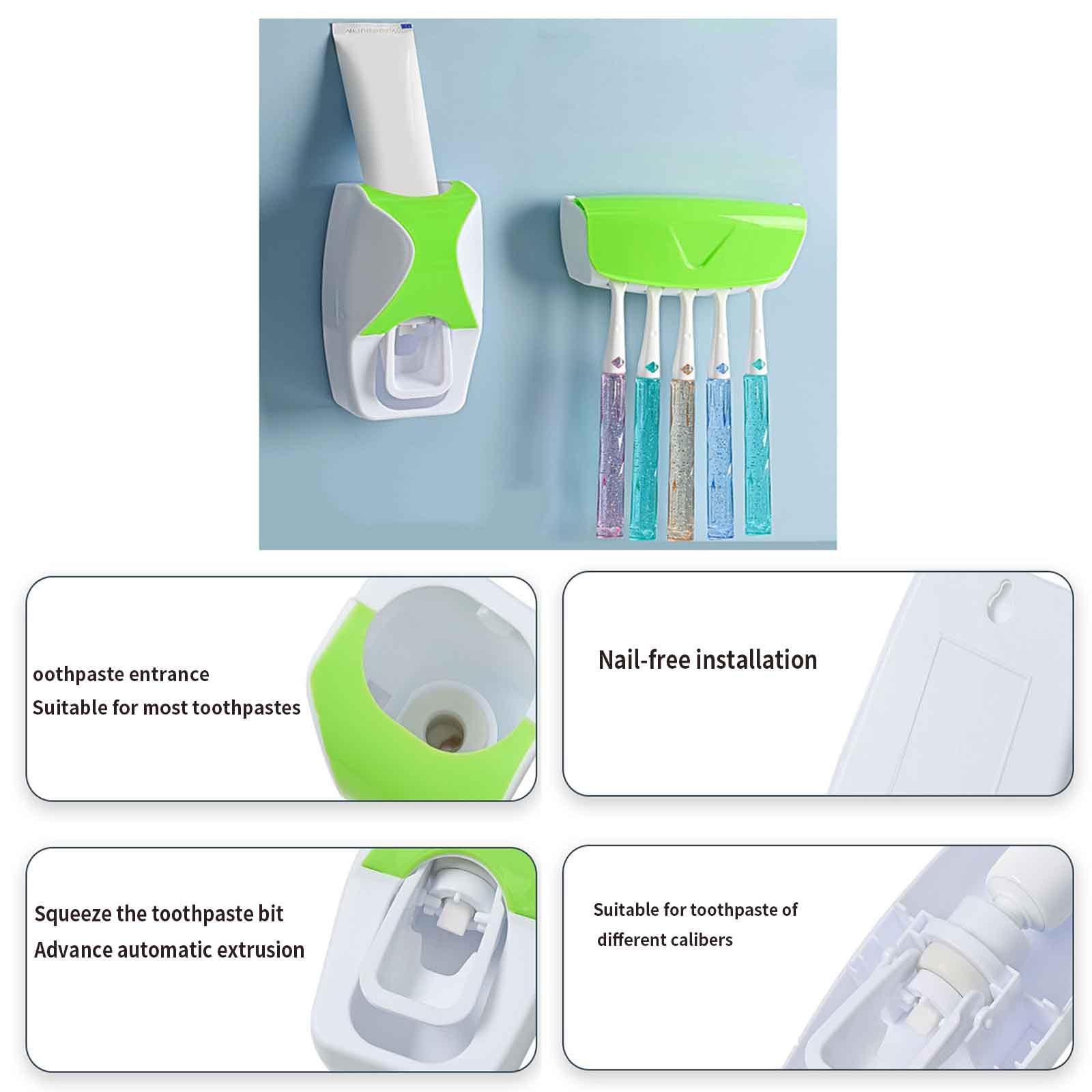 Dispensador Pasta Dientes Dispensador De Pasta De Dientes Baño Porta Cepillo De Dientes Viaje Portacepillos De Dientes Pared Toothbrush Holder Soporte Cabezales Adhesivo Plástico (14x6x4cm,Black)