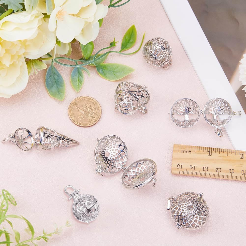 SUNNYCLUE 10Pcs Cage Charms Chime Ball Brass Locket Crystal Necklace Holders Knot Cone Shaped Pendants Openable Love Heart Large Pendant for Jewellery Making - Image 3