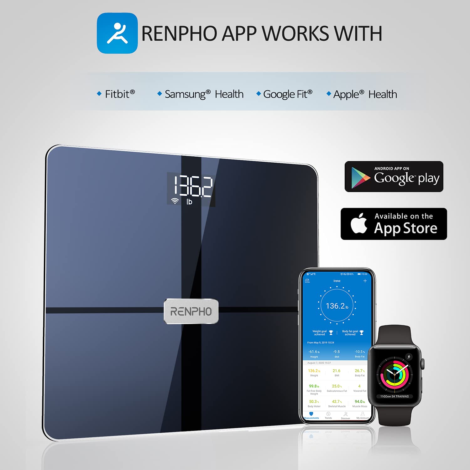 RENPHO Premium WiFi Bluetooth Scale Smart Digital Bathroom Weight BMI