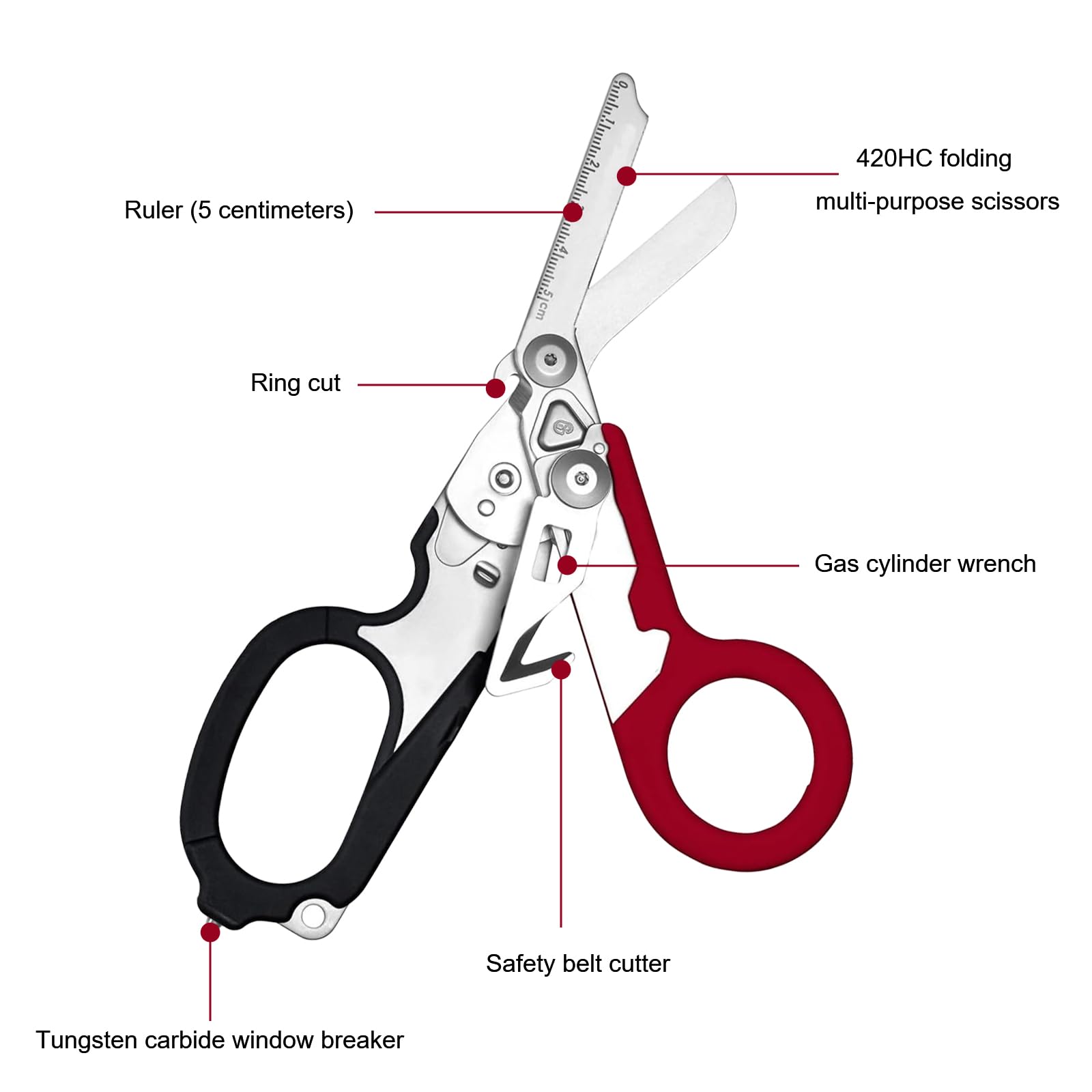 Ziyero 6 in 1 Raptor Response Emergency Shears, Tough Cut Scissors, Multi Tool Pliers Shears - Image 3