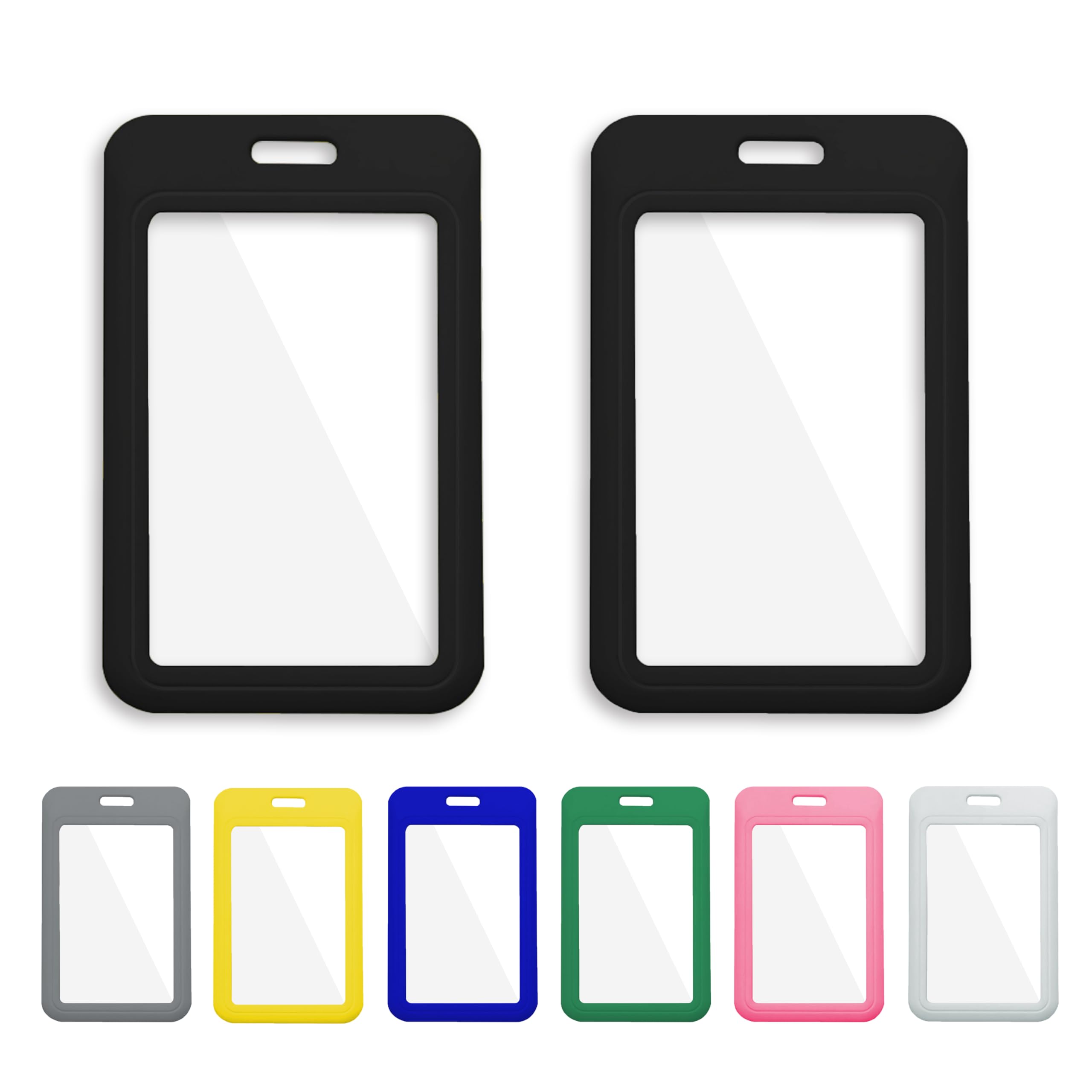 2 Pcs ID Badge Holder with Double-Sided Windows Vertical Hard Plastic Case Black Card Protector Pouch for Office School ID Credit Cards Proximity Key