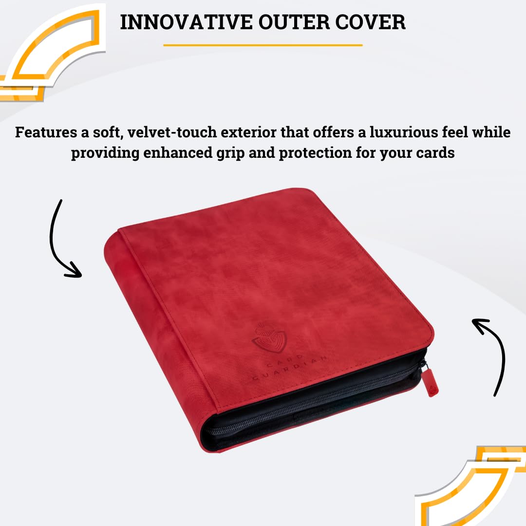 Card Guardian - 9 Pocket Premium Binder with Zipper for 504 Cards - Side Loading Pockets for Trading Card Games TCG (Red) - Image 3