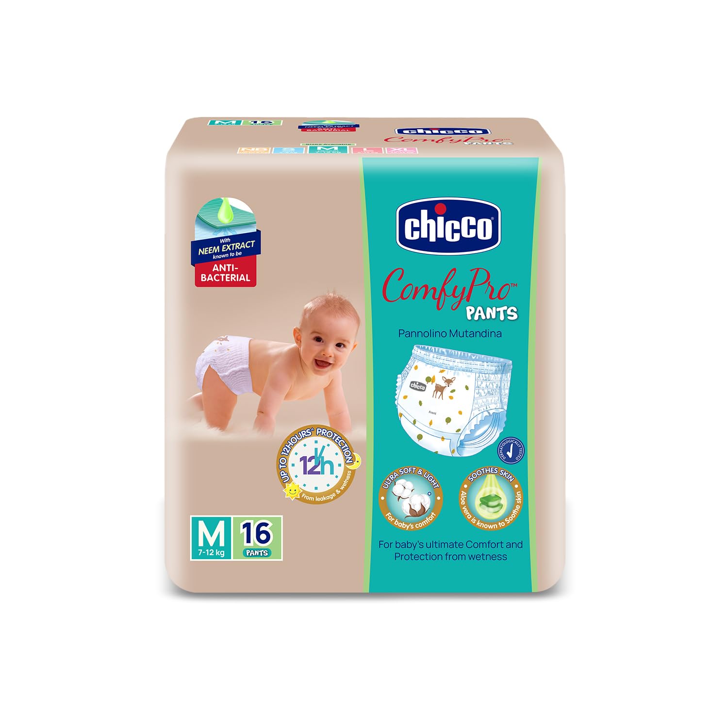 Chicco Comfy-Pro Pant Style Baby Diapers | Anti-bacterial benefits | Ultra Soft & 12hrs protection | Wetness indicator & Disposing Tapes - Medium, 16 Count, 7-12 Kg-image-33