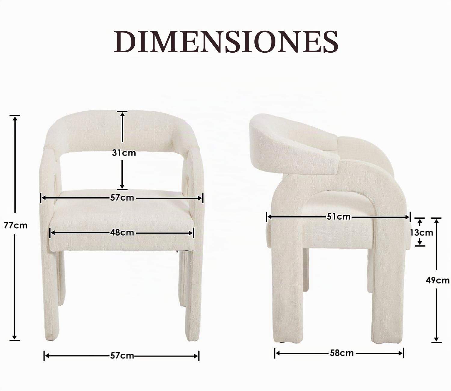 Ya-Home Juego de 2 Silla de Comedor de Chenilla con Brazos,Blanco | Silla Cocina Cheniile, Respaldo, Brazosm, Cojín Suave, Para Hogar/Restaurante