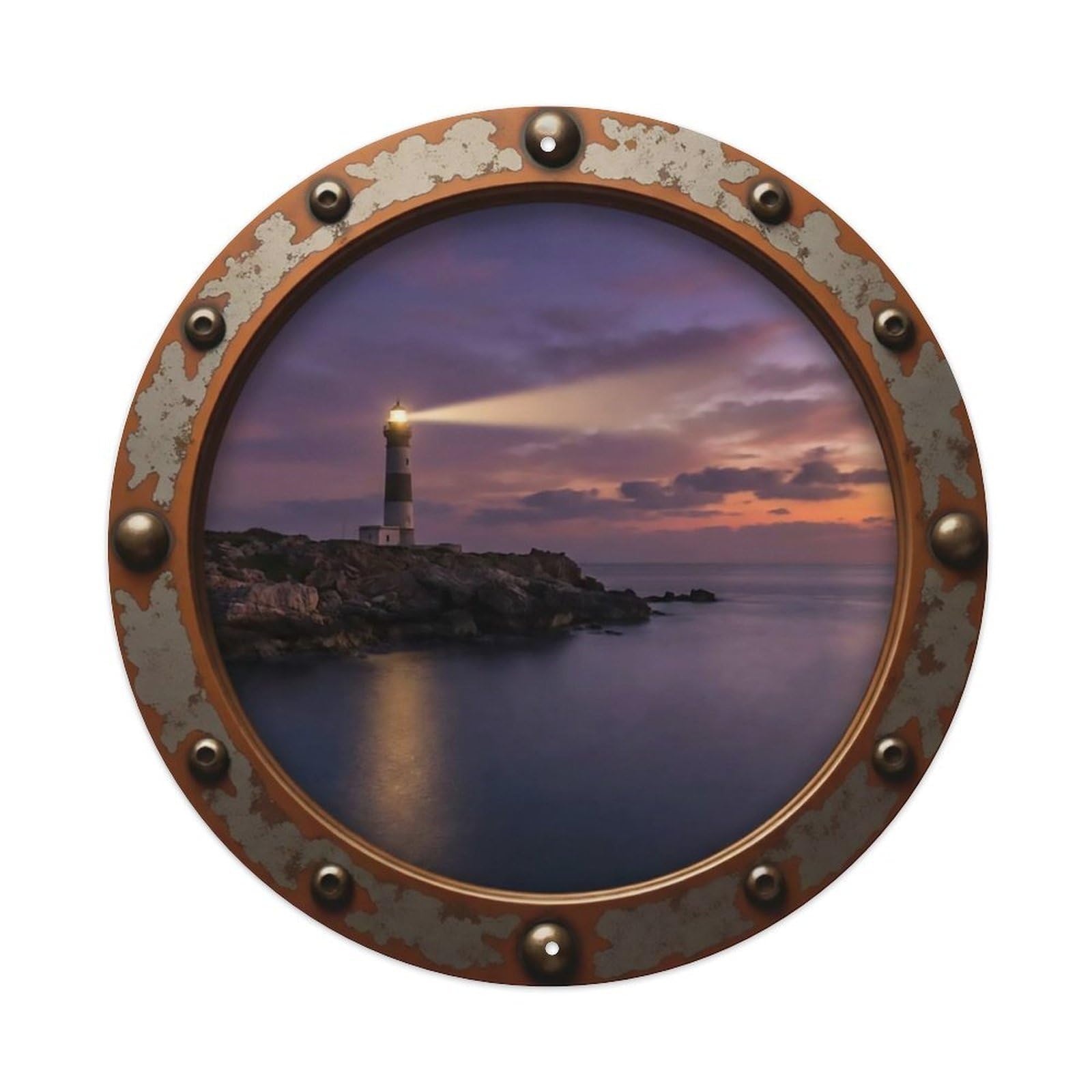 Vintage Porthole Lighthouse Beam Nautical Window View Metal Tin Sign