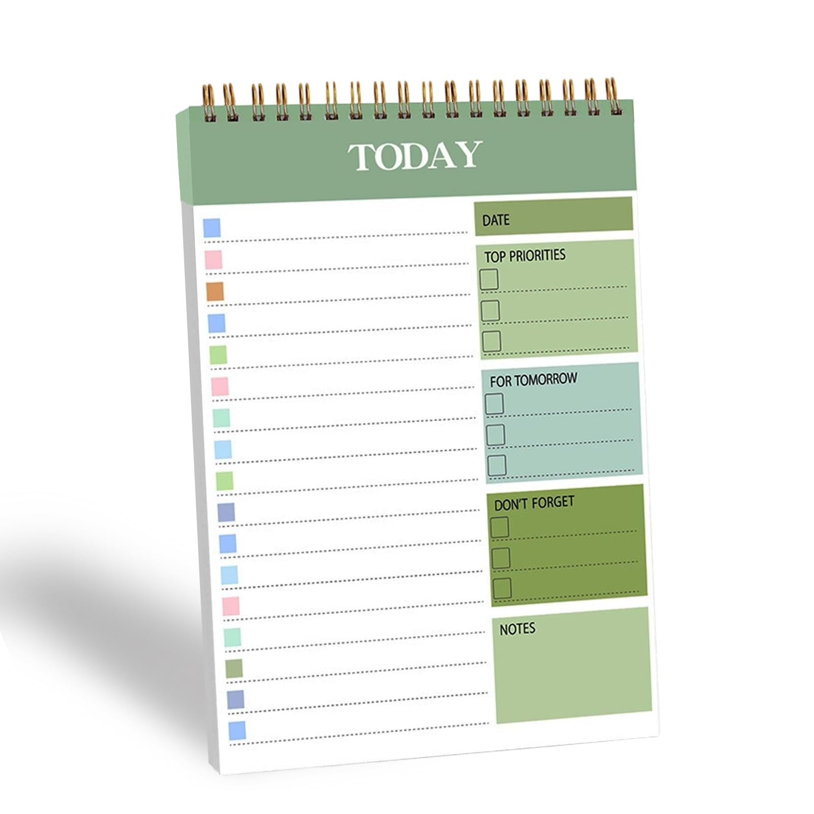 Lovvknd A5 To Do List Notepad, Daily Planner Pad 52 Sheets 104 Pages, Thick Paper Dual-Sided Writing Pad, Schedule Checklist Productivity Notepad for Work Study and Personal Oraganizer, Green-Daily
