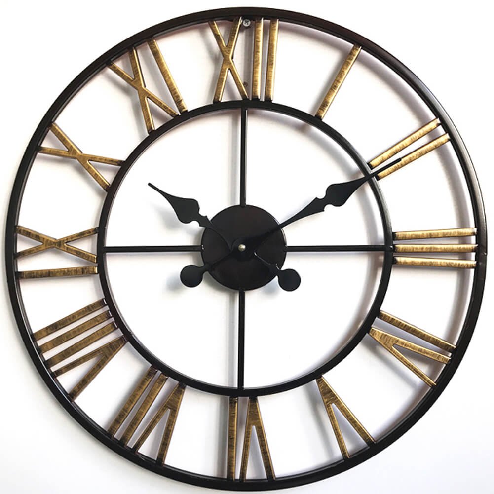 Aria Furniture KLM1515 Vintage Industrial Wall Clock, Metal, Non Ticking, Battery Operated, 20", Large