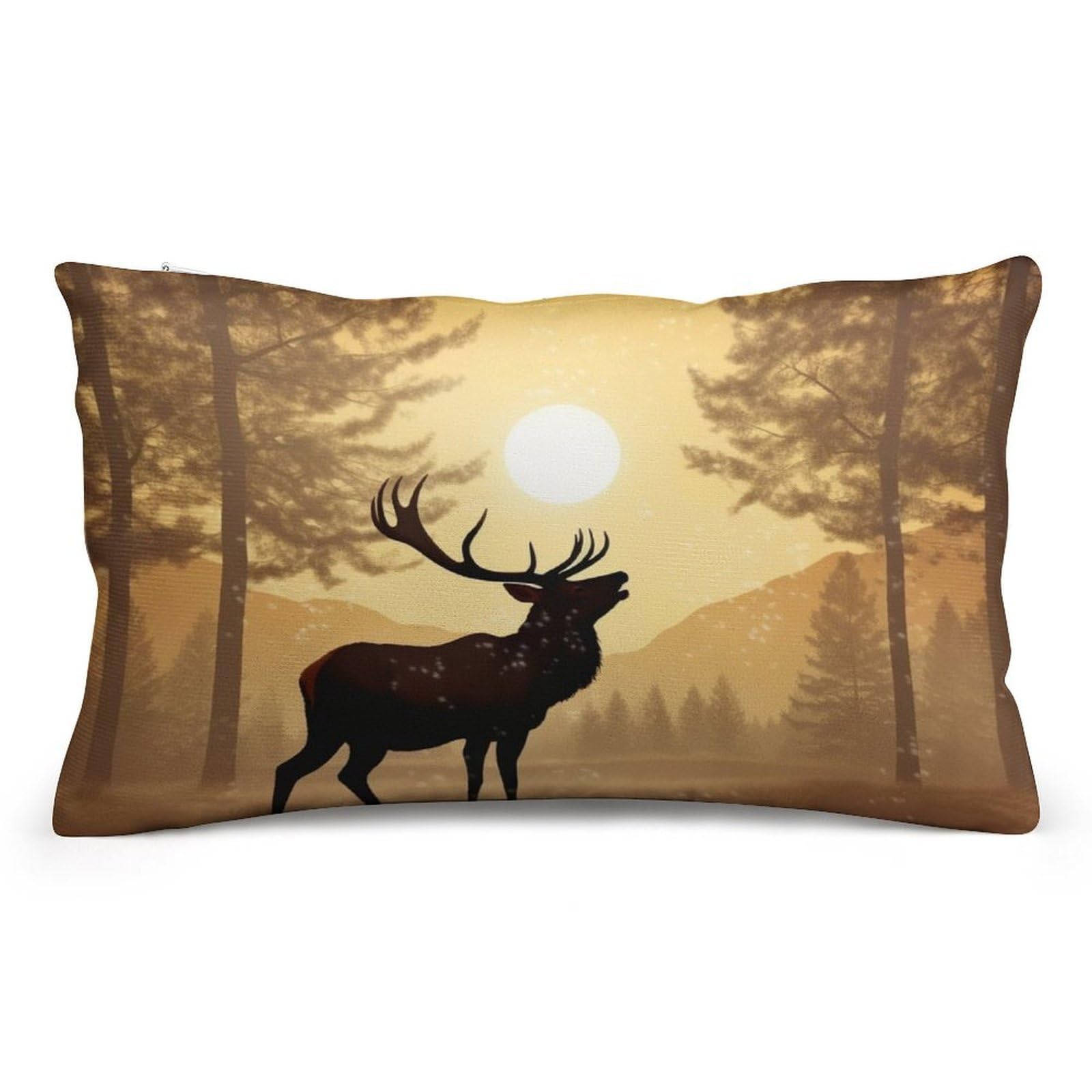 Velvet Pillowcases Standard Size 8"x12", Ultra Soft Breathable Pillow Cases for Bed, Luxury Cozy Fuzzy Pillow Shams, Lumbar Pillow Cover, Elk Artwork Cushion Case Home Decor