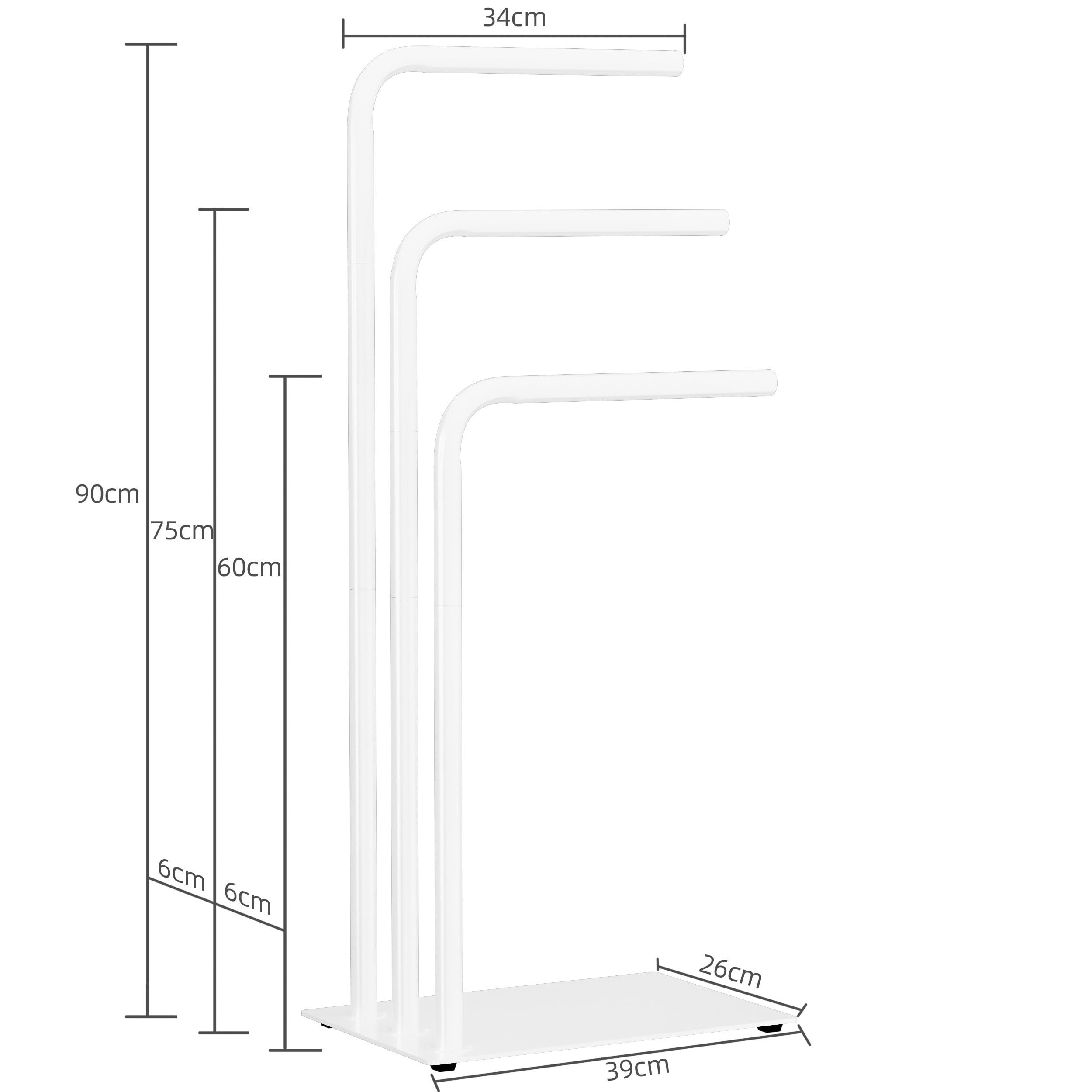 OUTBROS Porte-Serviettes sur Pied,3 Tubes en Acier Suspendus,Convient pour Les Chambres De Salle De Bains,Porte - Serviettes Salle De Bain,39x26x90cm,Blanc,EYJ108W